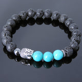 Men's Women Lava Rock Turquoise Hematite Tibetan Silver Bracelet Sakyamuni Buddha Yoga Mala DiyNotion Handmade T202