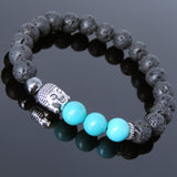 Men's Women Lava Rock Turquoise Hematite Tibetan Silver Bracelet Sakyamuni Buddha Yoga Mala DiyNotion Handmade T202