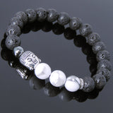 Men's Women Lava Rock Hematite White Howlite Tibetan Silver Bracelet Sakyamuni Buddha Yoga Mala DiyNotion Handmade T203