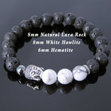 Men's Women Lava Rock Hematite White Howlite Tibetan Silver Bracelet Sakyamuni Buddha Yoga Mala DiyNotion Handmade T203