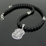 Men's Women Matte Black Onyx Hematite Sterling Silver Guanyin Pendant Necklace Gemstone 925 Spacers Clasp DiyNotion Handmade NK130