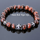 Men's Women Bracelet with Red Tiger Eye Sterling Silver Cross Beads DiyNotion Handmade BR739