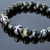 Men's Women Bracelet with Brown Blue Tiger Eye Sterling Silver Cross Beads DiyNotion Handmae BR741