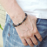 Men's Women Bracelet with Brown Blue Tiger Eye Sterling Silver Cross Beads DiyNotion Handmae BR741