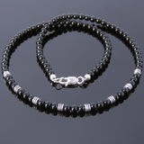 Men's Women Bright Black Onyx Sterling Silver Necklace Gemstone Beads Clasp DiyNoion Handmade NK103