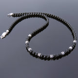 Men's Women Bright Black Onyx Sterling Silver Necklace Gemstone Beads Clasp DiyNoion Handmade NK103