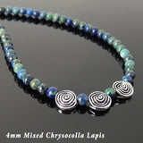 Men's Women Mixed Chrysocolla Lapis Sterling Silver Necklace Gemstone Charms Clasp DiyNoion Handmade NK104