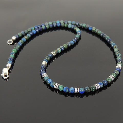 Men's Women Mixed Chrysocolla Lapis Sterling Silver Necklace Gemstone Spacers Clasp DiyNoion Handmade NK105