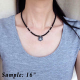 Men's Women Bright Black Onyx Sterling Silver Lotus Necklace Protection Gemstone DiyNoion Handmade NK129