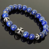 Men's Women Bracelet with Natural Lapis Lazuli Sterling Silver Cross Beads DiyNotion Handmae BR742
