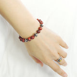 Men's Women Bracelet with Red Jasper Stone Sterling Silver Cross Beads DiyNotion Handmae BR743