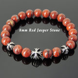Men's Women Bracelet with Red Jasper Stone Sterling Silver Cross Beads DiyNotion Handmae BR743