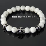 Men's Women Bracelet with White Howlite Sterling Silver Cross Beads DiyNotion Handmae BR744