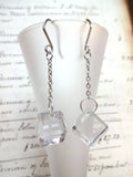 Vintage Clear Glass Button Earrings, Antique Buttons, Square Geometric Earrings, Glass Buttons, Handmade Dangle Drop Earrings, CGE149