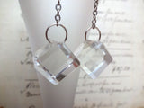 Vintage Clear Glass Button Earrings, Antique Buttons, Square Geometric Earrings, Glass Buttons, Handmade Dangle Drop Earrings, CGE149