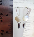 Vintage Button Earrings, Mother of Pearl Buttons, MOP Earrings, Gunmetal Hematite Dagger Beads, Hand Made Silver Ear Wires, SparkJoy, MPE148