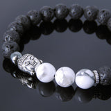 Men's Women Lava Rock White Howlite Hematite Tibetan Silver Bracelet Sakyamuni Buddha Yoga Mala DiyNotion Handmade T203