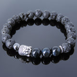 Men's Women Lava Rock Blue Tiger Eye Hematite Tibetan Silver Bracelet Sakyamuni Buddha Yoga Mala DiyNotion Handmade T206