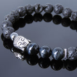 Men's Women Lava Rock Blue Tiger Eye Hematite Tibetan Silver Bracelet Sakyamuni Buddha Yoga Mala DiyNotion Handmade T206