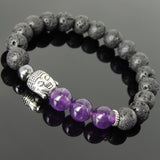 Men's Women Lava Rock Amethyst Hematite Tibetan Silver Bracelet Sakyamuni Buddha Yoga Mala DiyNotion Handmade T207