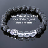 Men's Women Lava Rock White Crystal Hematite Tibetan Silver Bracelet Sakyamuni Buddha Yoga Mala DiyNotion Handmade T208