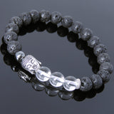 Men's Women Lava Rock White Crystal Hematite Tibetan Silver Bracelet Sakyamuni Buddha Yoga Mala DiyNotion Handmade T208