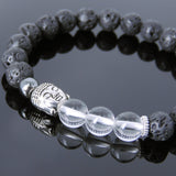 Men's Women Lava Rock White Crystal Hematite Tibetan Silver Bracelet Sakyamuni Buddha Yoga Mala DiyNotion Handmade T208