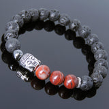 Men's Women Lava Rock Red Jasper Stone Hematite Tibetan Silver Bracelet Sakyamuni Buddha Yoga Mala DiyNotion Handmade T209