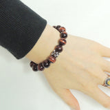 Men's Women 10mm Red Tiger Eye Sterling Silver Cross Charm Bracelet DiyNotion Handmade BR076