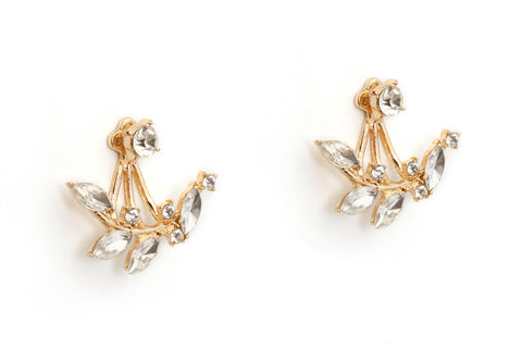 Gold Flower Ear Jackets, Flower Crystal Ear Jackets, Trendy Ear Jackets Earrings, Gold Diamond Earrings