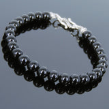 Men's Women Bright Black Onyx 925 Sterling Silver Bracelet Bead Clasp Gemstone DiyNotion Handmade BR735