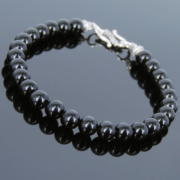 Men's Women Bright Black Onyx 925 Sterling Silver Bracelet Bead Clasp Gemstone DiyNotion Handmade BR735