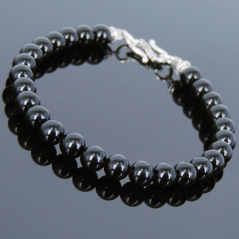 Men's Women Bright Black Onyx 925 Sterling Silver Bracelet Bead Clasp Gemstone DiyNotion Handmade BR735