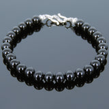 Men's Women Bright Black Onyx 925 Sterling Silver Bracelet Bead Clasp Gemstone DiyNotion Handmade BR735