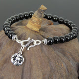 Men's Women Bright Black Onyx 925 Sterling Silver Bracelet Fleur de Lis Pendant Gemstone DiyNotion Handmade BR735_424