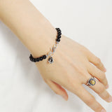 Men's Women Bright Black Onyx 925 Sterling Silver Bracelet Fleur de Lis Pendant Gemstone DiyNotion Handmade BR735_424