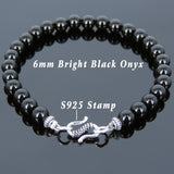 Men's Women Bright Black Onyx 925 Sterling Silver Bracelet Fleur de Lis Pendant Gemstone DiyNotion Handmade BR735_424