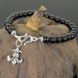 Men's Women Bright Black Onyx 925 Sterling Silver Bracelet Fleur de Lis Pendant Gemstone DiyNotion Handmade BR735_425
