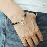 Men's Women Bright Black Onyx 925 Sterling Silver Bracelet Fleur de Lis Pendant Gemstone DiyNotion Handmade BR735_425