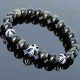 Men's Women Bracelet with Golden Obsidian Sterling Silver Cross Beads DiyNotion Handmae BR746