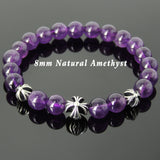 Men's Women Bracelet with Amethyst Sterling Silver Cross Beads DiyNotion Handmae BR748