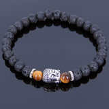 Lava Rock Tiger Eye Tibetan Silver Bracelet Sakyamuni  Buddha Yoga Mala for Men Women DiyNotion Handmade T118