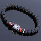 Lava Rock Tiger Eye Tibetan Silver Sakyamuni Bracelet Buddha Yoga Mala for Men Women DiyNotion Handmade T119