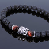 Lava Rock Tiger Eye Tibetan Silver Sakyamuni Bracelet Buddha Yoga Mala for Men Women DiyNotion Handmade T119
