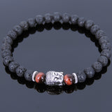 Lava Rock Tiger Eye Tibetan Silver Sakyamuni Bracelet Buddha Yoga Mala for Men Women DiyNotion Handmade T119