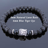 Lava Rock Blue Tiger Eye Tibetan Silver Sakyamuni Bracelet Buddha Yoga Mala for Men Women DiyNotion Handmade T120