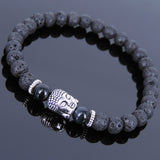 Lava Rock Blue Tiger Eye Tibetan Silver Sakyamuni Bracelet Buddha Yoga Mala for Men Women DiyNotion Handmade T120