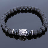 Lava Rock Blue Tiger Eye Tibetan Silver Sakyamuni Bracelet Buddha Yoga Mala for Men Women DiyNotion Handmade T120