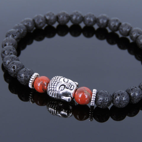 Lava Rock Jasper Stone Tibetan Silver Sakyamuni Bracelet Buddha Yoga Mala for Men Women DiyNotion Handmade T123