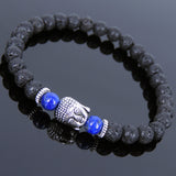 Lava Rock Lapis Tibetan Silver Bracelet Buddha Yoga Mala for Men Women DiyNotion Handmade T121